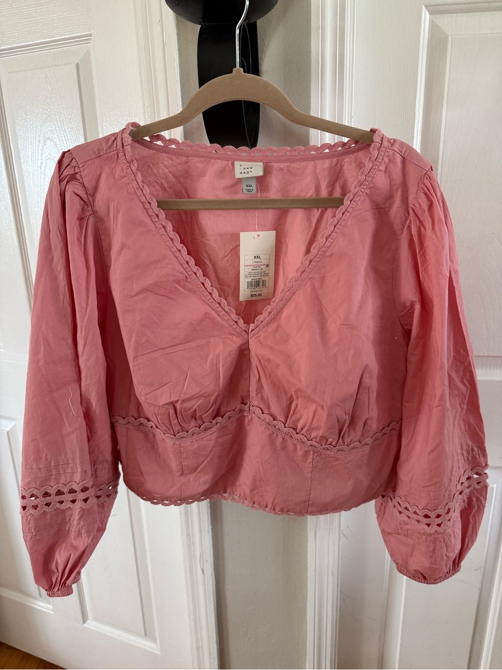 a new day Pink Eyelet Trim V-Neck Blouse